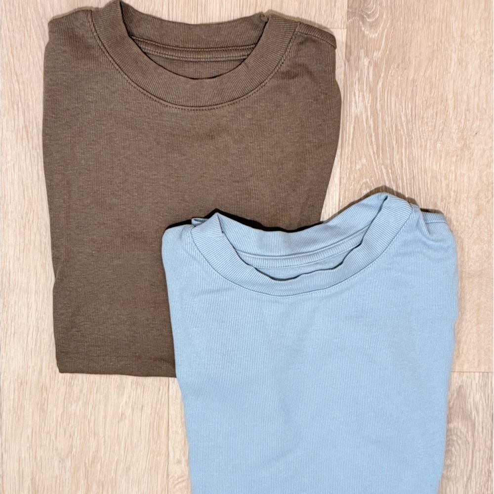 2 Basic Tees Light Blue & Brown